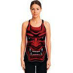 Red Japanese Demon Mask Print Women's Racerback Tank Top