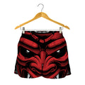 Red Japanese Demon Mask Print Women's Shorts