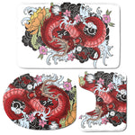 Red Japanese Dragon Tattoo Print 3 Piece Bath Mat Set