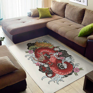 Red Japanese Dragon Tattoo Print Area Rug
