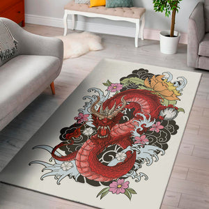 Red Japanese Dragon Tattoo Print Area Rug