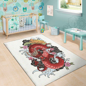 Red Japanese Dragon Tattoo Print Area Rug