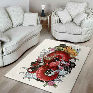 Red Japanese Dragon Tattoo Print Area Rug