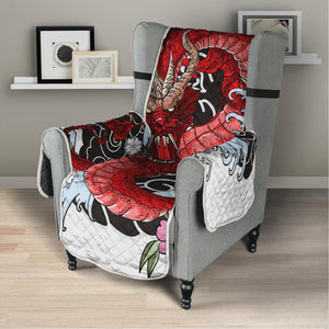 Red Japanese Dragon Tattoo Print Armchair Protector