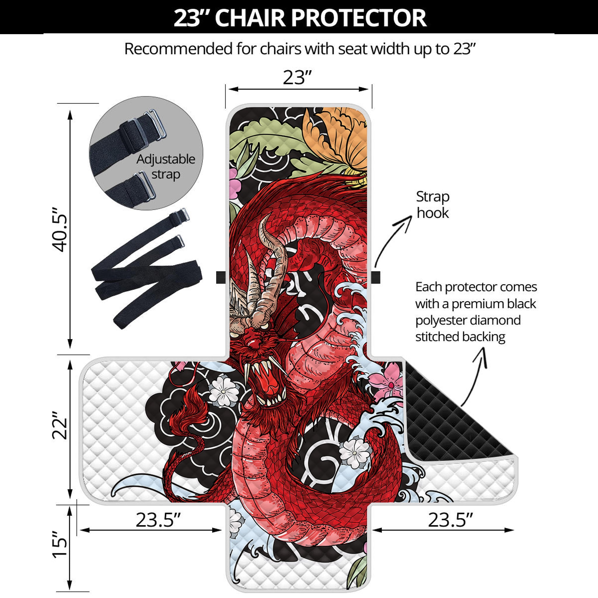 Red Japanese Dragon Tattoo Print Armchair Protector