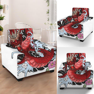 Red Japanese Dragon Tattoo Print Armchair Slipcover