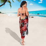 Red Japanese Dragon Tattoo Print Beach Sarong Wrap