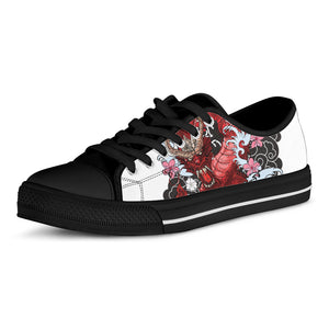 Red Japanese Dragon Tattoo Print Black Low Top Shoes 