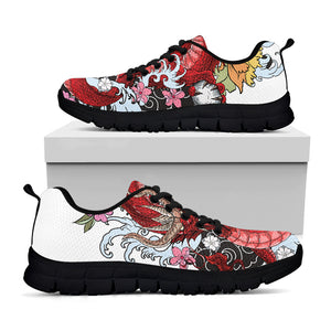 Red Japanese Dragon Tattoo Print Black Sneakers