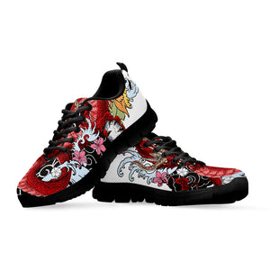 Red Japanese Dragon Tattoo Print Black Sneakers