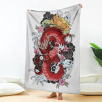 Red Japanese Dragon Tattoo Print Blanket