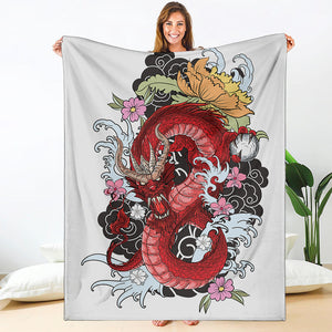 Red Japanese Dragon Tattoo Print Blanket