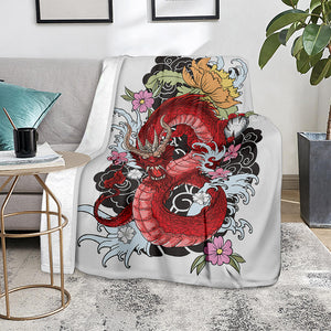 Red Japanese Dragon Tattoo Print Blanket