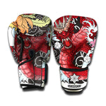 Red Japanese Dragon Tattoo Print Boxing Gloves