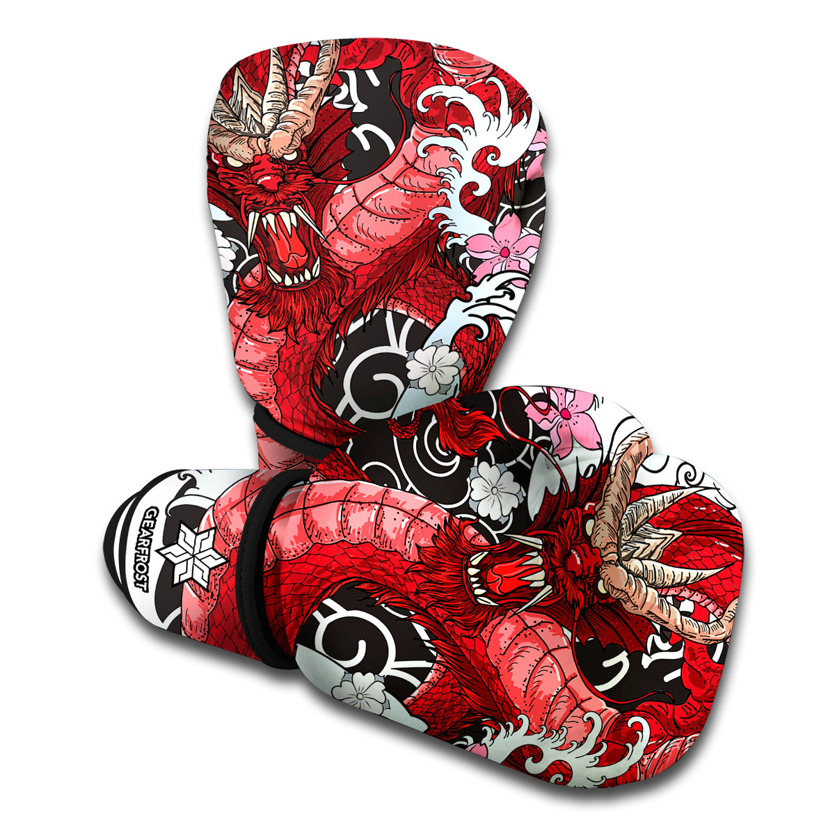 Red Japanese Dragon Tattoo Print Boxing Gloves