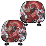 Red Japanese Dragon Tattoo Print Car Headrest Covers