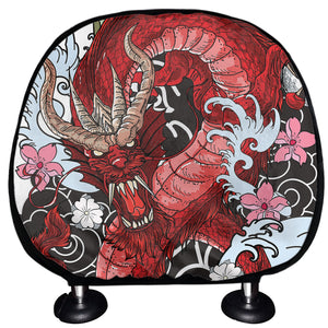 Red Japanese Dragon Tattoo Print Car Headrest Covers