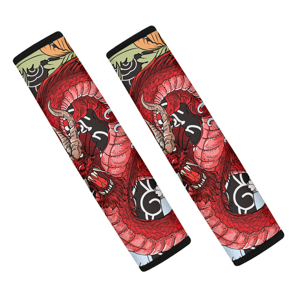 Red Japanese Dragon Tattoo Print Car Seat Belt Covers