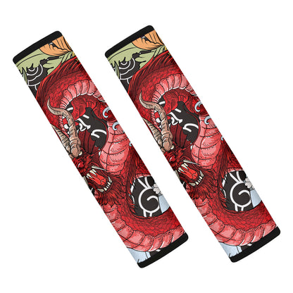 Red Japanese Dragon Tattoo Print Car Seat Belt Covers