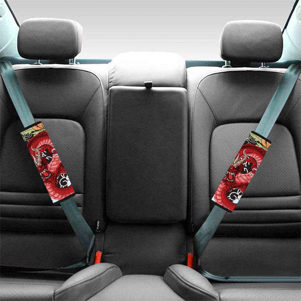 Red Japanese Dragon Tattoo Print Car Seat Belt Covers