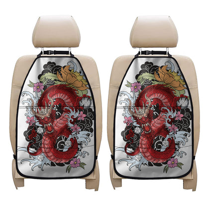 Red Japanese Dragon Tattoo Print Car Seat Organizers