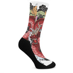 Red Japanese Dragon Tattoo Print Crew Socks