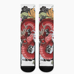 Red Japanese Dragon Tattoo Print Crew Socks