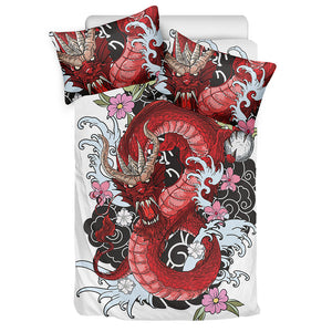 Red Japanese Dragon Tattoo Print Duvet Cover Bedding Set