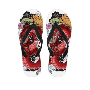 Red Japanese Dragon Tattoo Print Flip Flops