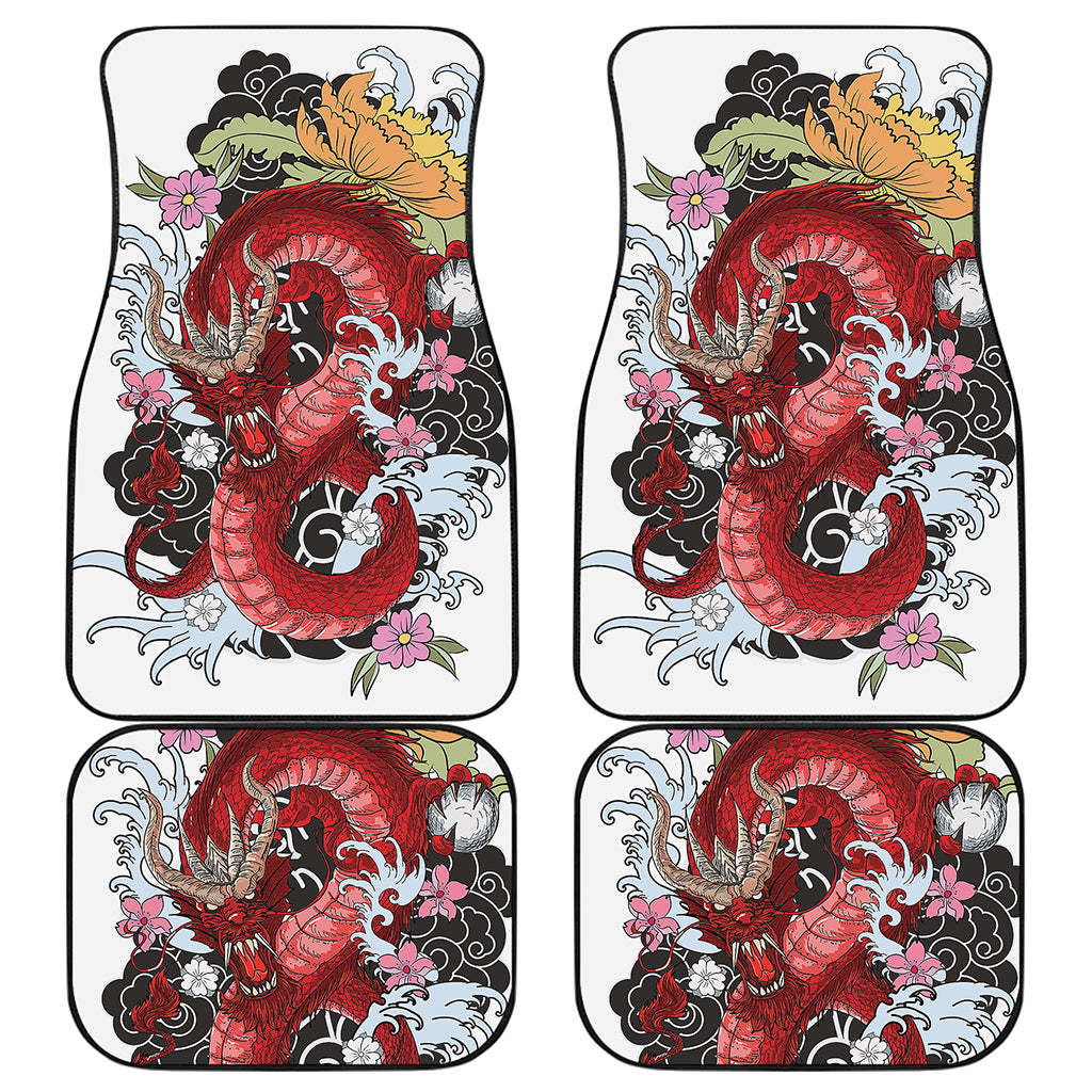 Red Japanese Dragon Tattoo Print Front and Back Car Floor Mats