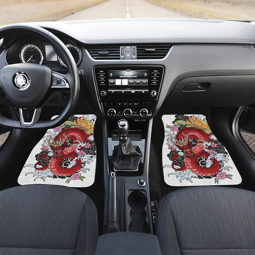 Red Japanese Dragon Tattoo Print Front and Back Car Floor Mats