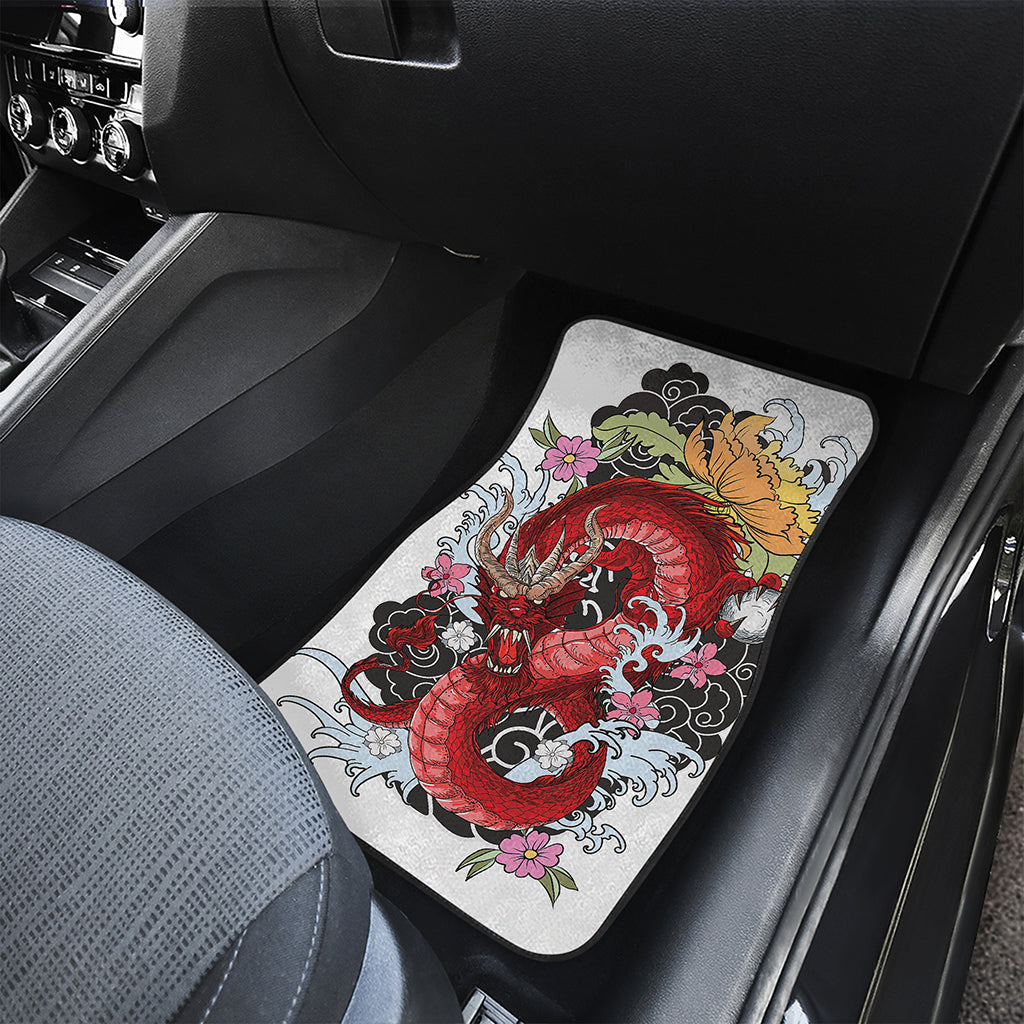 Red Japanese Dragon Tattoo Print Front and Back Car Floor Mats
