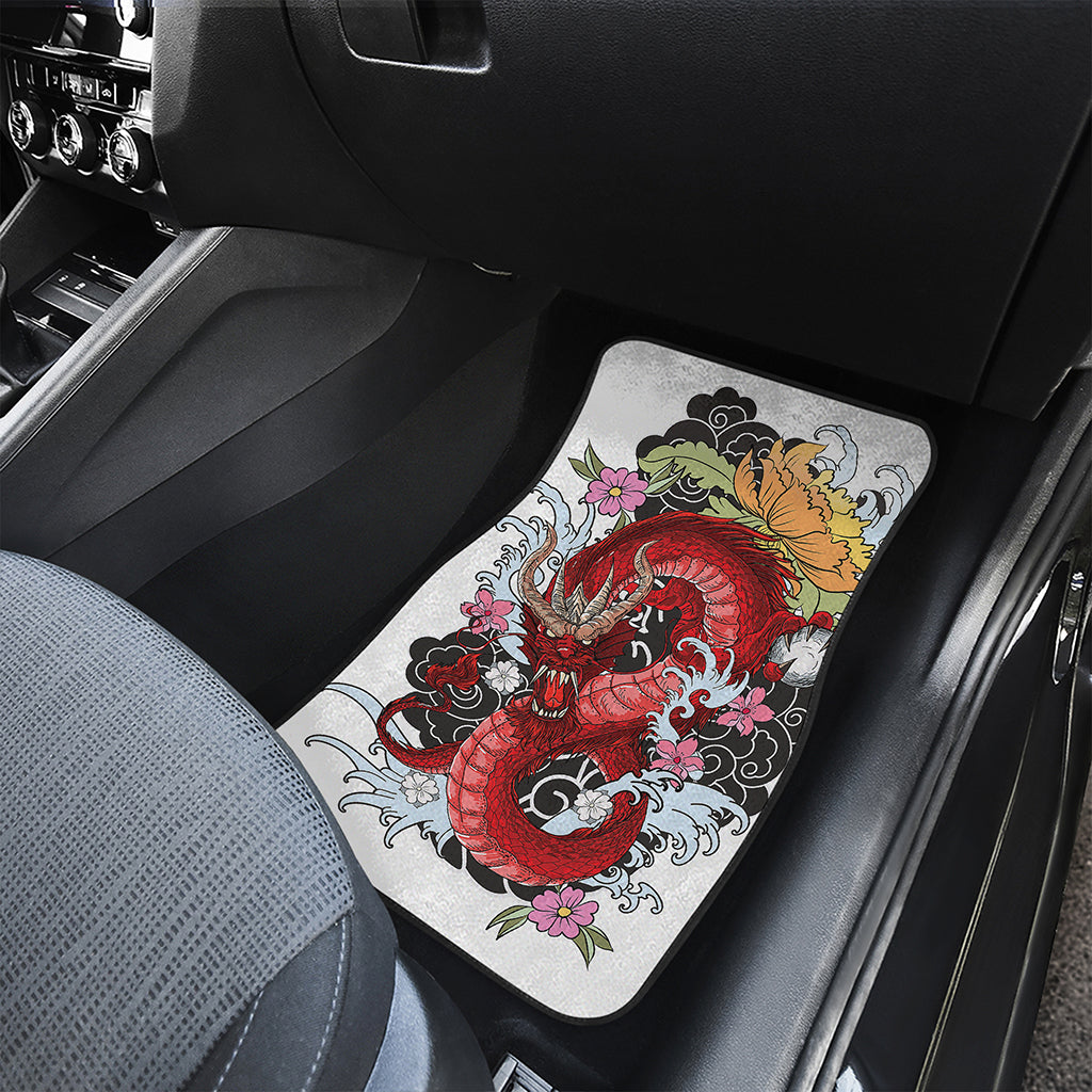 Red Japanese Dragon Tattoo Print Front Car Floor Mats