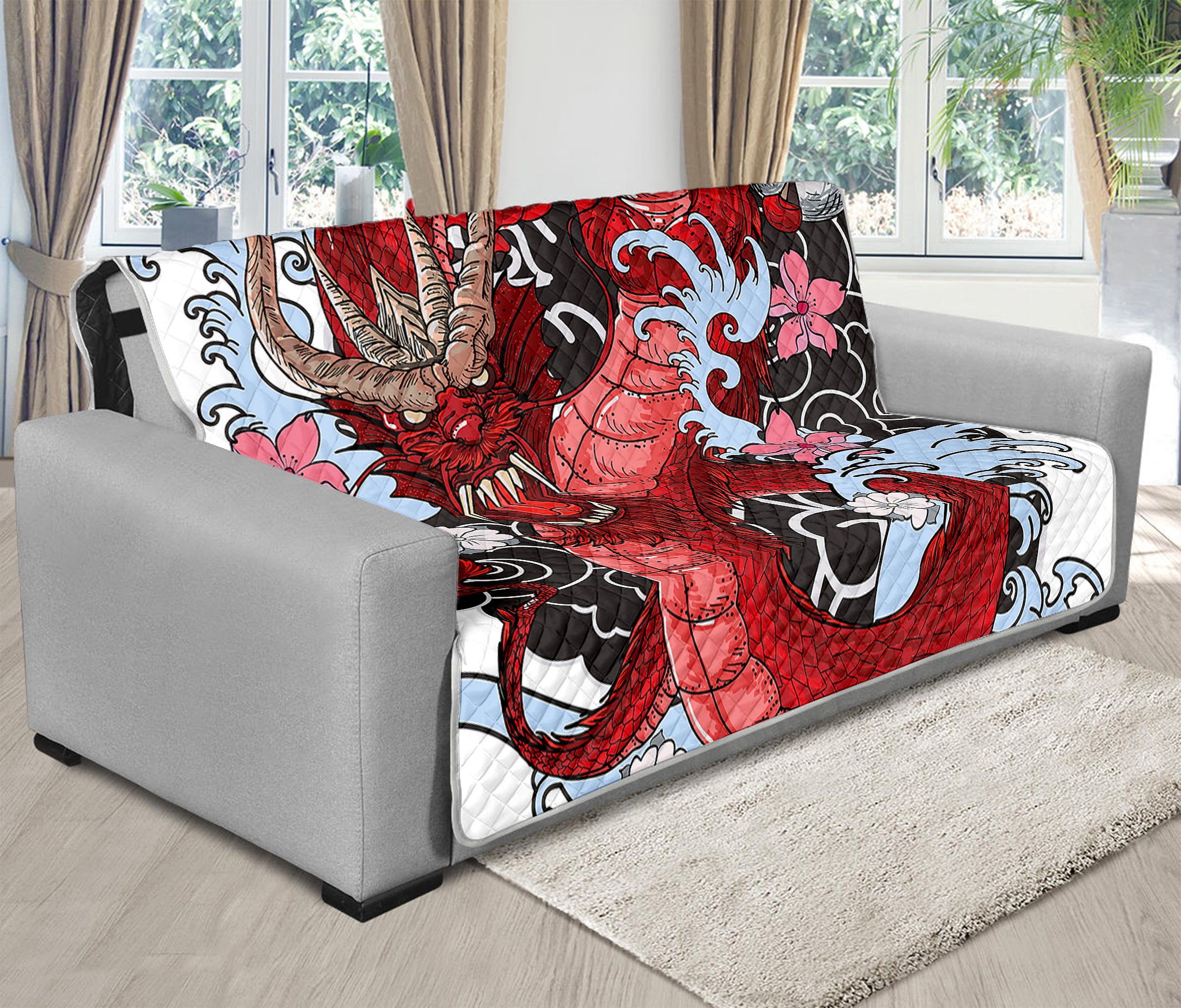 Red Japanese Dragon Tattoo Print Futon Protector