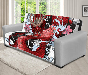 Red Japanese Dragon Tattoo Print Futon Protector