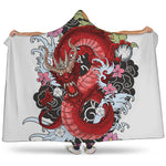 Red Japanese Dragon Tattoo Print Hooded Blanket