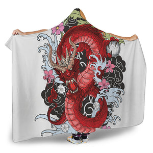 Red Japanese Dragon Tattoo Print Hooded Blanket