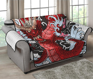 Red Japanese Dragon Tattoo Print Loveseat Protector