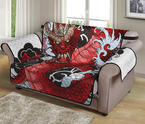 Red Japanese Dragon Tattoo Print Loveseat Protector