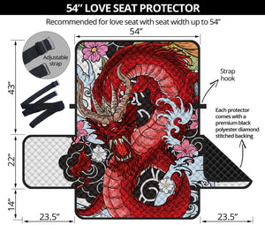 Red Japanese Dragon Tattoo Print Loveseat Protector