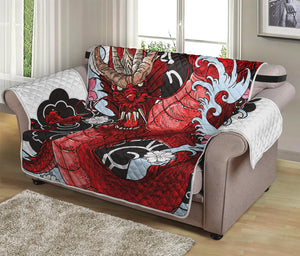 Red Japanese Dragon Tattoo Print Loveseat Protector