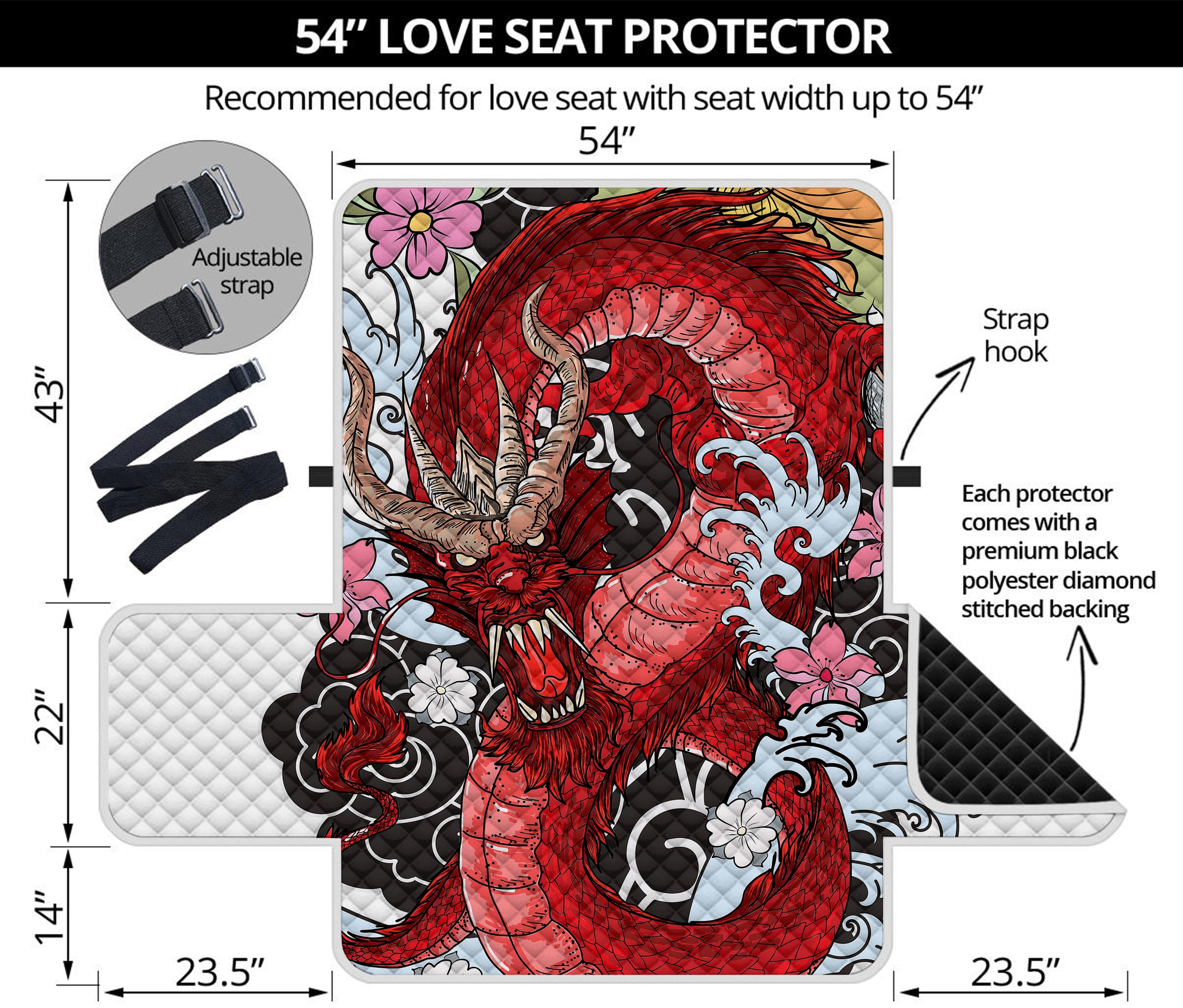 Red Japanese Dragon Tattoo Print Loveseat Protector