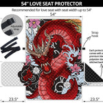 Red Japanese Dragon Tattoo Print Loveseat Protector