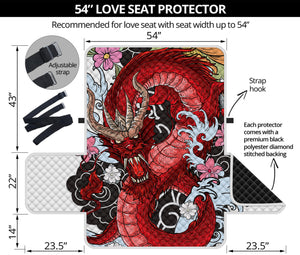 Red Japanese Dragon Tattoo Print Loveseat Protector