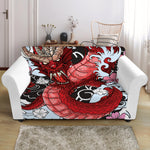 Red Japanese Dragon Tattoo Print Loveseat Slipcover