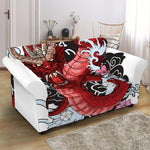 Red Japanese Dragon Tattoo Print Loveseat Slipcover