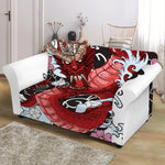 Red Japanese Dragon Tattoo Print Loveseat Slipcover