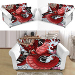 Red Japanese Dragon Tattoo Print Loveseat Slipcover