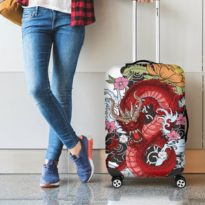 Red Japanese Dragon Tattoo Print Luggage Cover