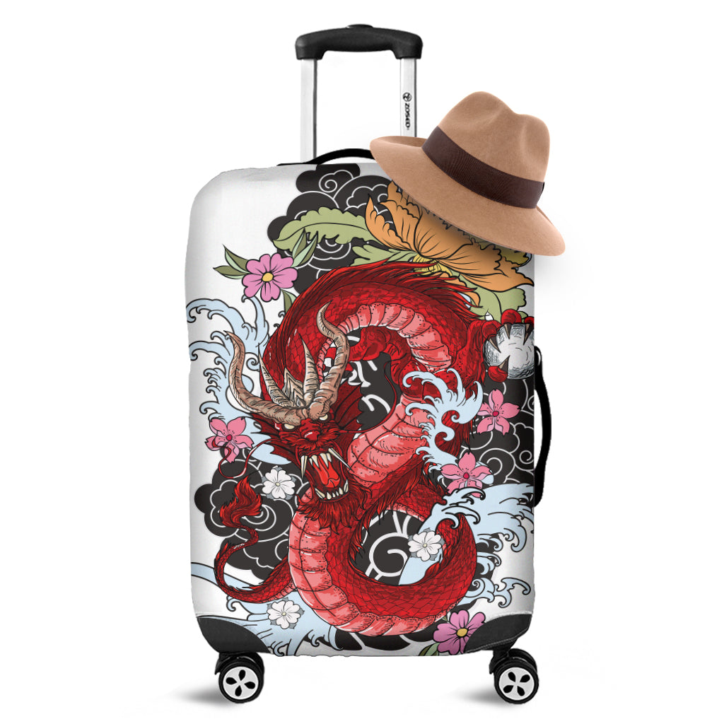Red Japanese Dragon Tattoo Print Luggage Cover